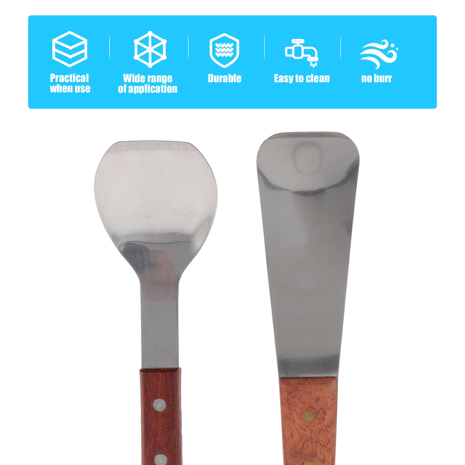 

2Pcs Stainless Steel Dessert Spoons Ice Cream Shovels Wooden Handle Fruit Scoops Practical Kitchen Spoon