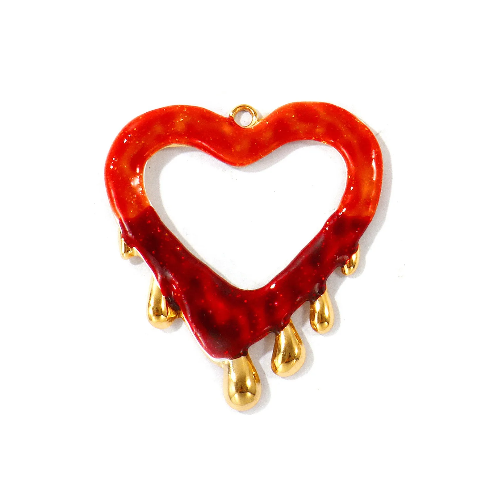 2 Stück Glitzer-Hohlherz-Emaille-Anhänger, 18K vergoldet, 304 Edelstahl, DIY-Halsketten-Schmuck, Großhandel, 4,3x3,8cm – Detail 1