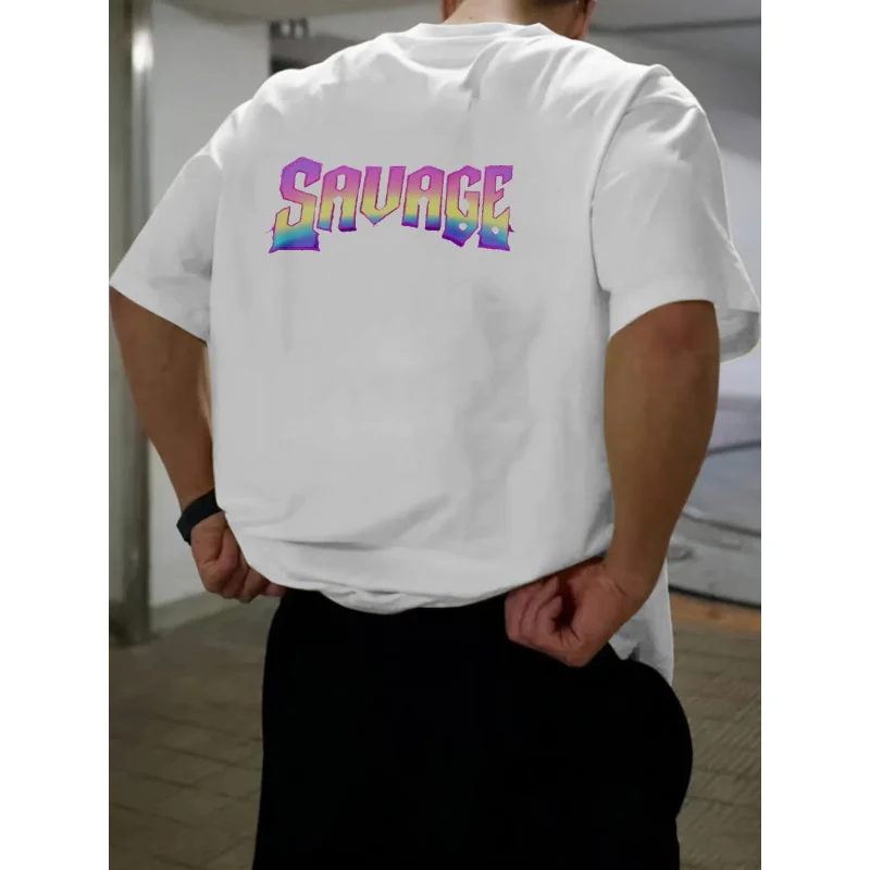 

Mens T-Shirt White Savage Printed Pattern Text High Quality Cotton 180g