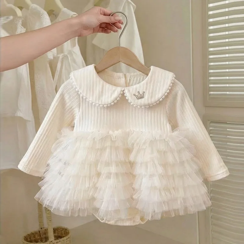 

Новинка: Детское платье-комбинезон для девочек в корейском стиле с воротником-стойкой, из тюля, пышное, для роста 66-90 см