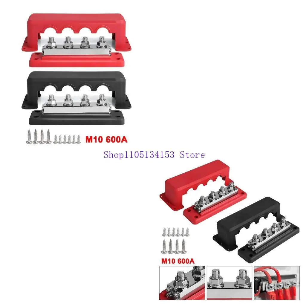 hg89 4 Post Power Distribution Block Bus Bar with Cover 600A Marine Bus Bar, Battery Terminals Distribution Block (3/8”)