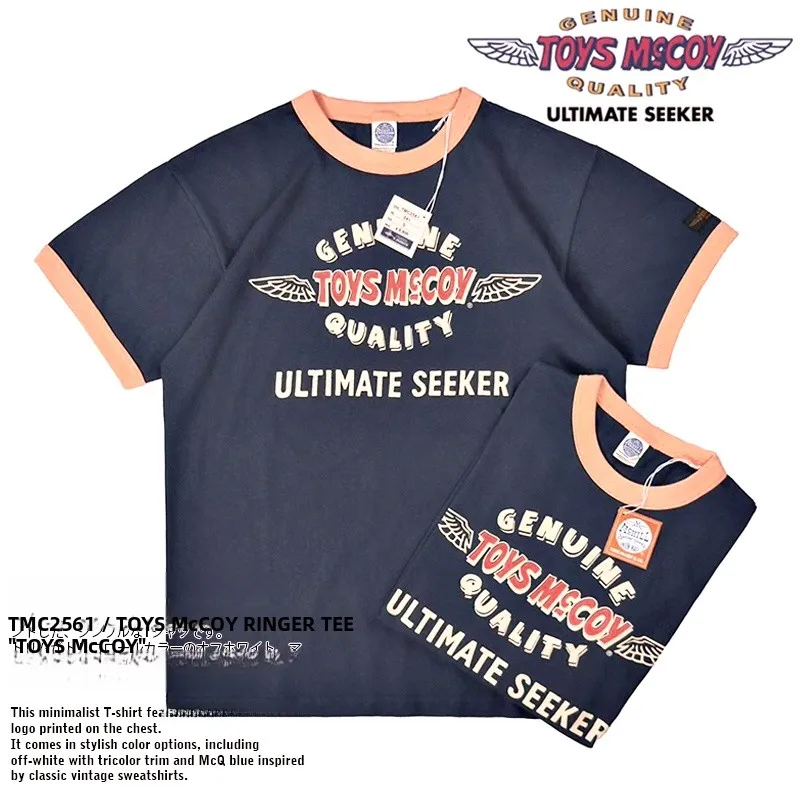 Toys McCoy Classic Double Wing Logo Cuffed Short Sleeve T-Shirt Retro Cotton Military Style round Neck Standard Fit Unisex Tee