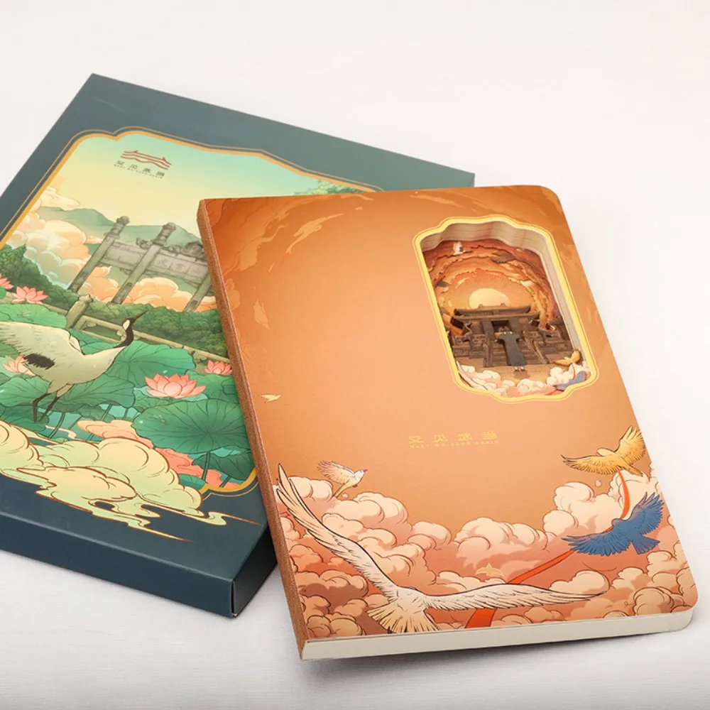 Wudang Golden Summit Gravado a Laser 3D Estéreo Notebook Intricado Artesanato Artístico Mão Conta Diário Livreto