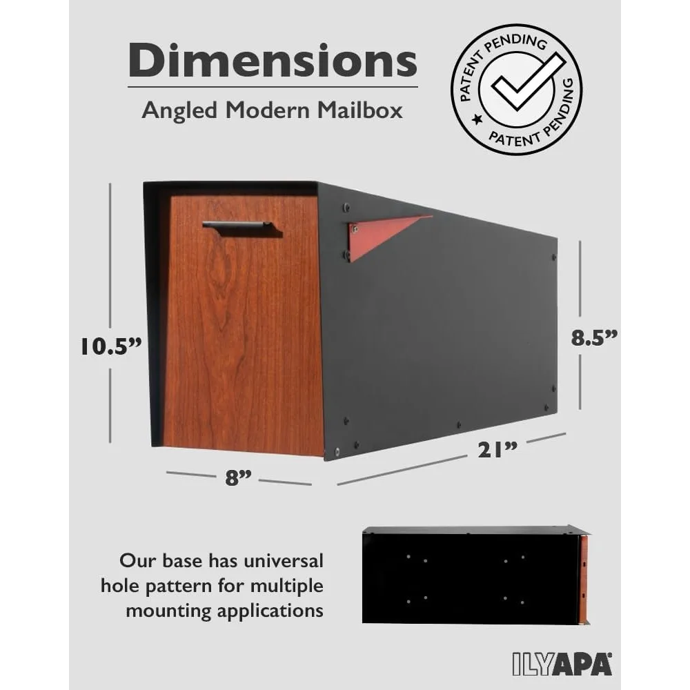 Modern Large Mailbox for Outside - Black Metal Post Mount - Weatherproof & Spacious