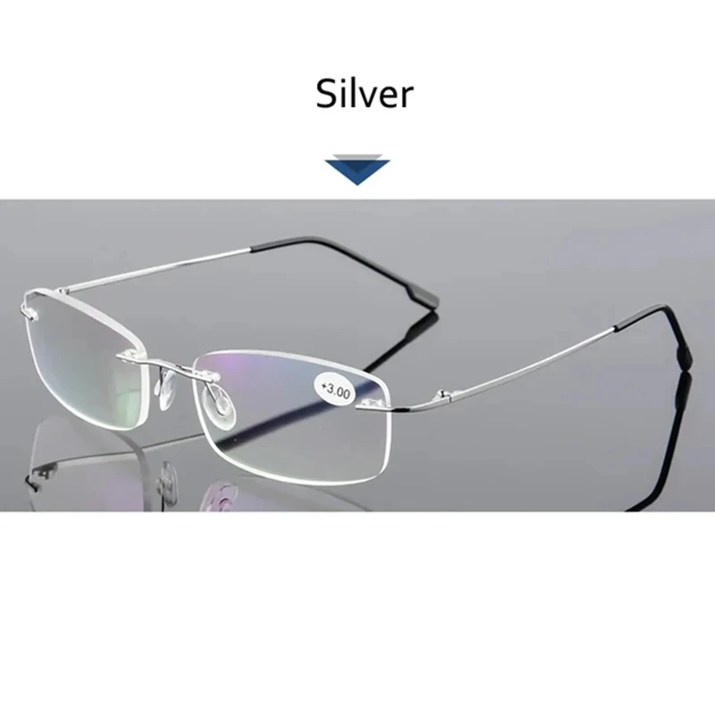 Blue Light Blocking Memory Titanium Rimless Reading Glasses Men&Women Presbyopic Eyeglasses Frame +1+1.5+2+2.5+3