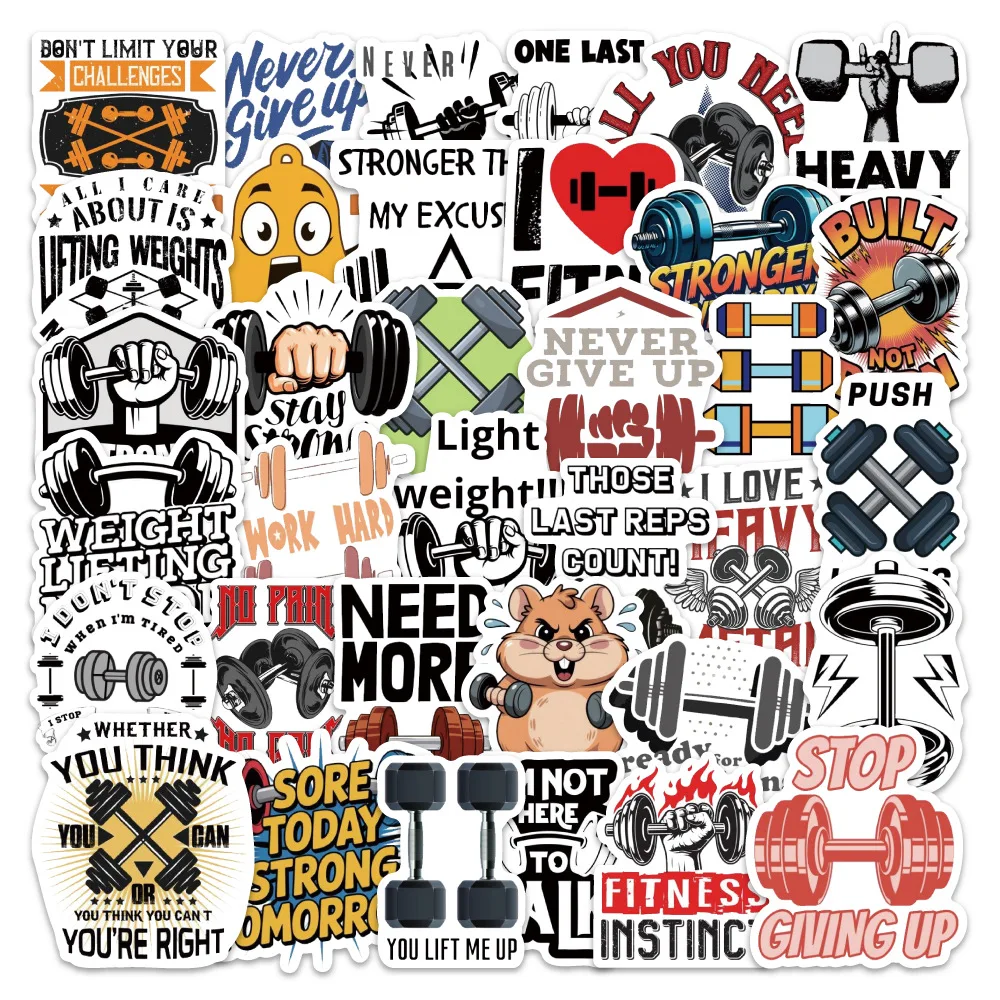 54PCS Fitness Equipment Dumbbel Stickers Creativity Cartoon Graffiti Decoration DIY Notebook Suitcase Guitar Phone Toys Decals