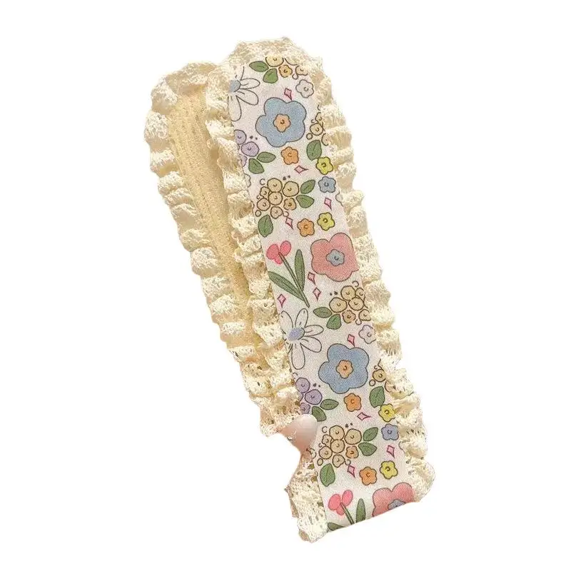 Breites Spitzenstoff-Stirnband mit kleinen Blumen, zum Organisieren von Pony und losen Haaren, für kleine Mädchen, Kinder und Babys, rutschfest, weich, für den täglichen Gebrauch – Detail 5