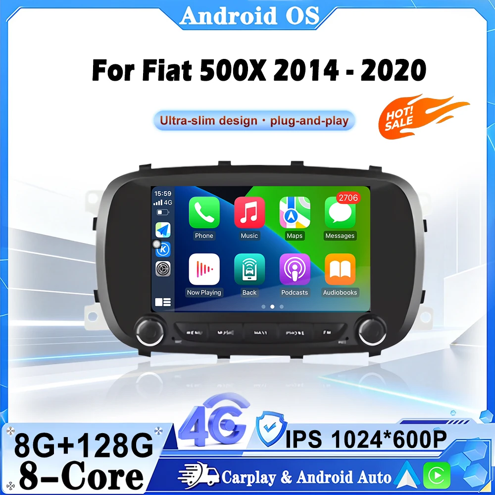 Android 16 Bluetooth For Fiat 500X 2014 - 2020 Car Radio Lntelligent Multimedia Player Auto Wireless CarPlay WIFI 4G DSP GPS