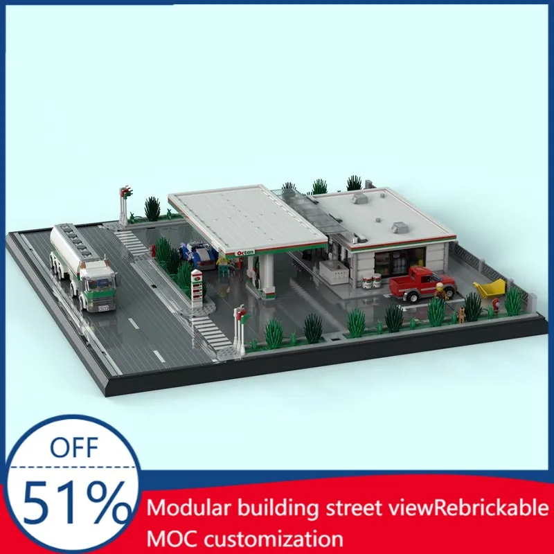 4707 Parts MOC Gas Station Building Model Building Blocks Children Educational Assembly Toys Boy Birthday Creative Display Gift