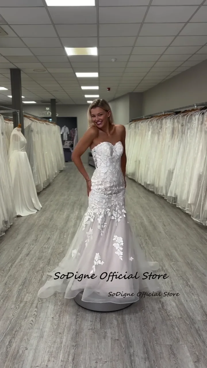 Sodigne sereia apliques vestidos de casamento querida sem mangas tule vestido de noiva longo vestido de novia personalizado