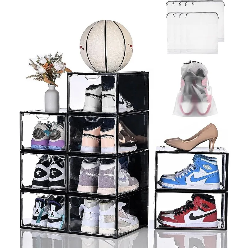 

Shoe Storage Boxes Clear Stackable, 9 Packs Shoe Organizer for Closet,Sneaker Box, Strong and Sturdy Fit Up to Maximum Size