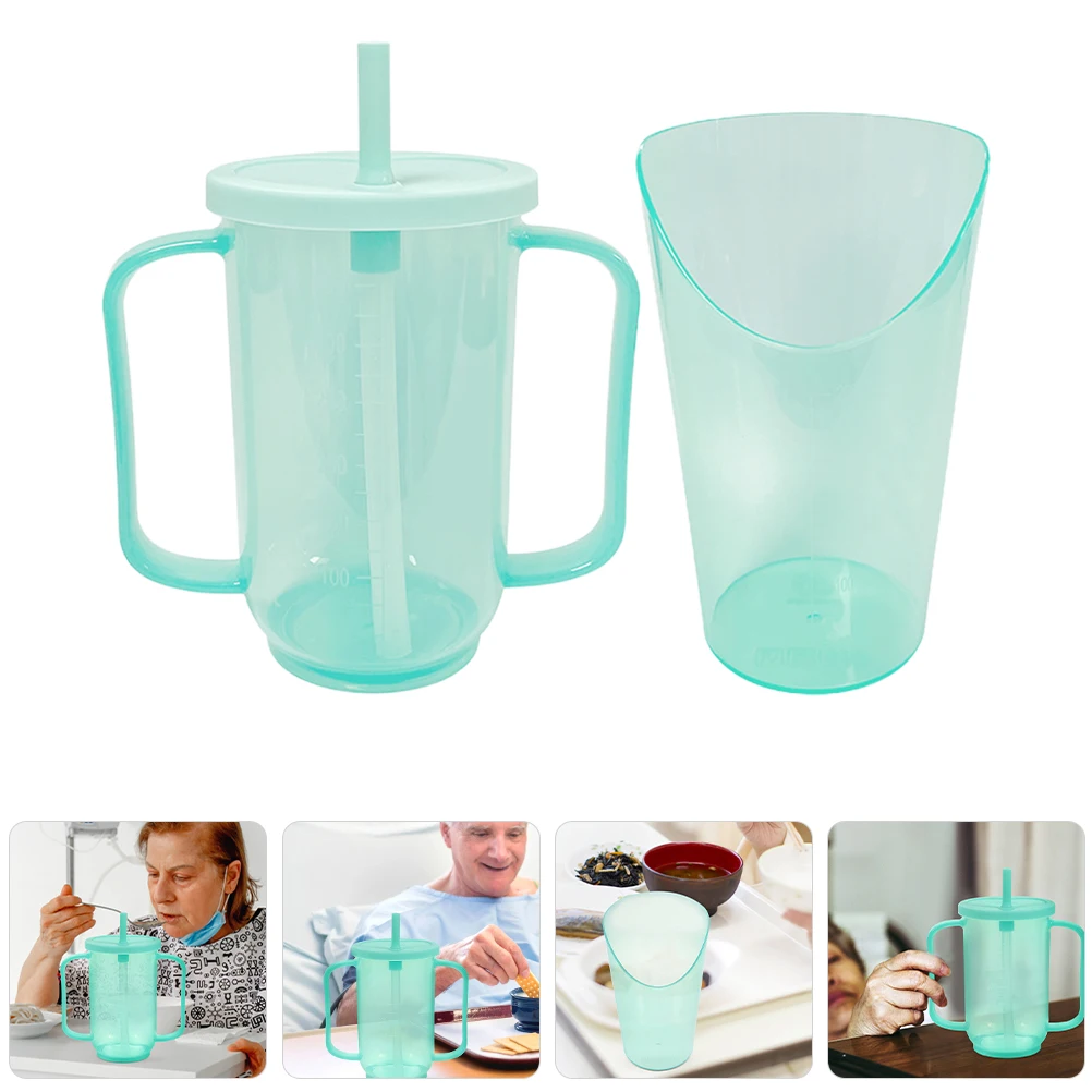 

2pcs Convalescent Feeding Cup For Elderly Disabled Maternity Bedridden Liquid Diet Spill Proof Mug With Anti-Leak Choking-Proof