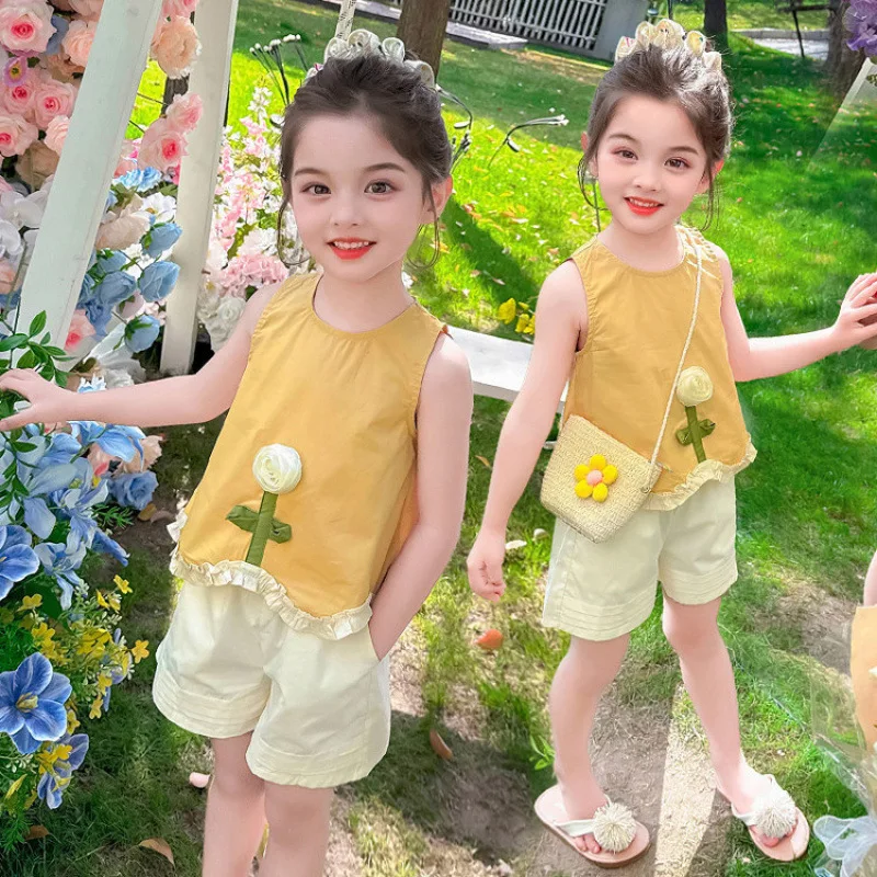 Girls Summer Set 2026 Fashionable and Stylish Super Beautiful Childrens Summer Dress Girls Korean Style Dressing