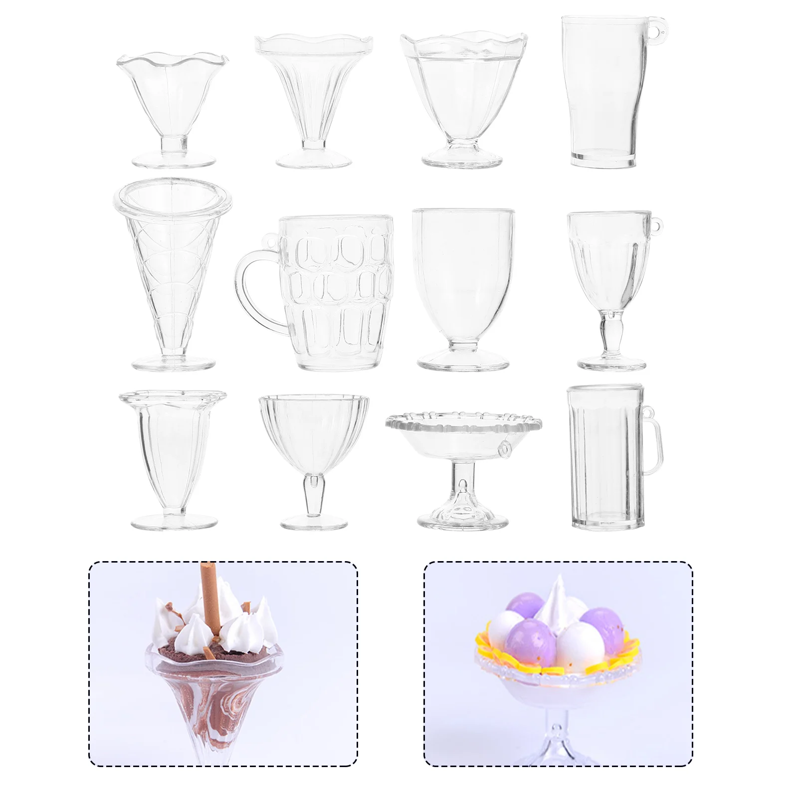 

12 Pcs Crystal Glass Clear Ice Cream Holder DIY Cups Toys Bowl Making Container Dessert Plastic Bowls Miniature