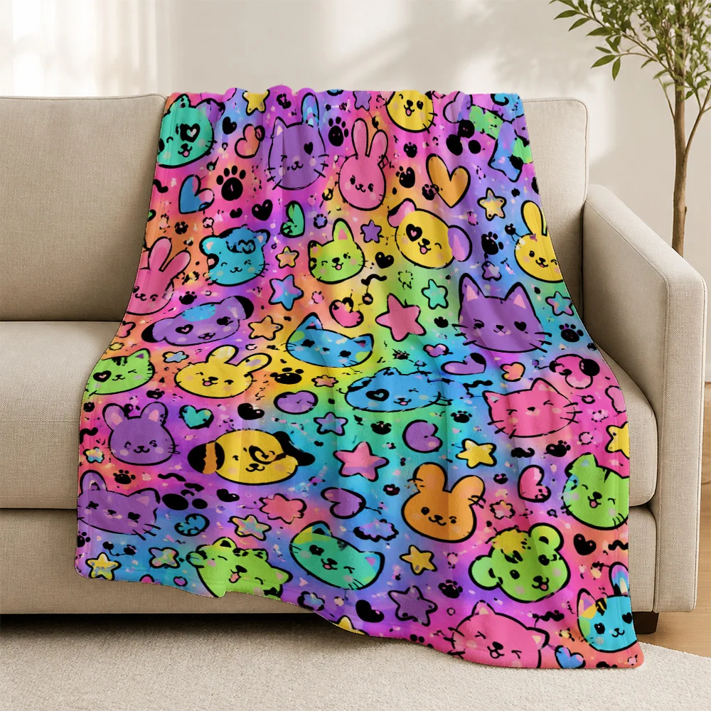 Ultra Cute Cartoon Animal Print Throw Blanket Sofa Cover Plush Cozy Lap Throws Decoration for Kids Nursery Room Decor