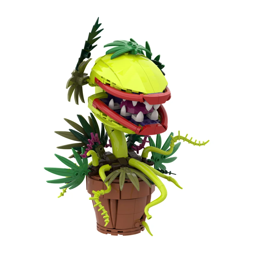 MOC Horror Piranha Model Building Blocks Crazy Flower Shop Green Alien Piranha Plant Potted Assembly Brick Toy Halloween Gift