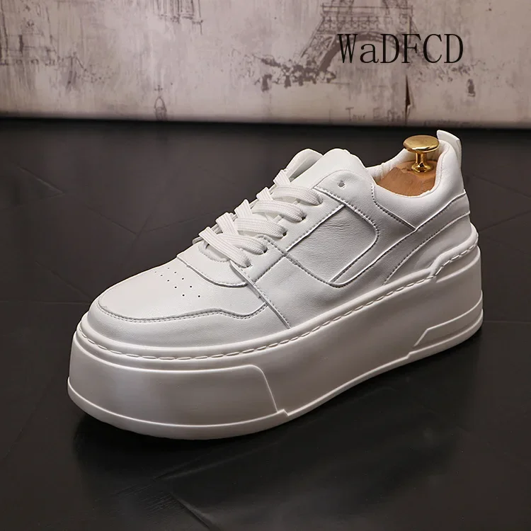 Sneakers Casual Men Designer White Shoes Fashion Secondary Leather Cowhide Breathable Height Increased Flat Platform Board Shoes