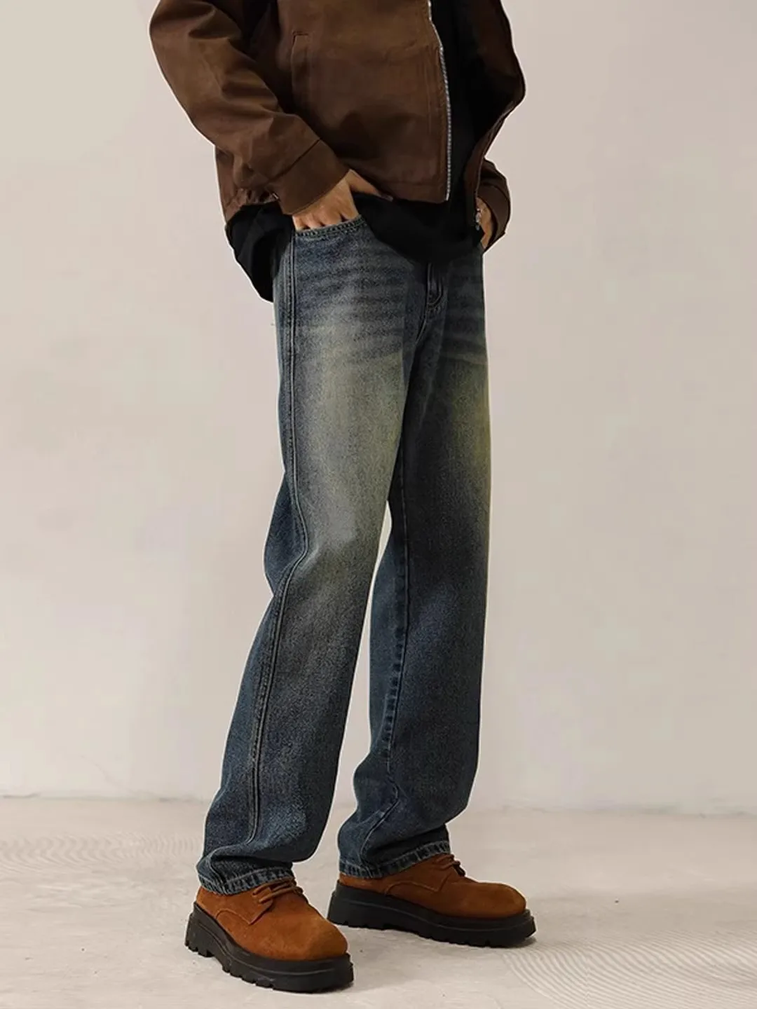 

Retro American Denim Jeans Men's Autumn Winter New Sle Personali Haome Embroidery Long Pants Loose Versatile Straight ...