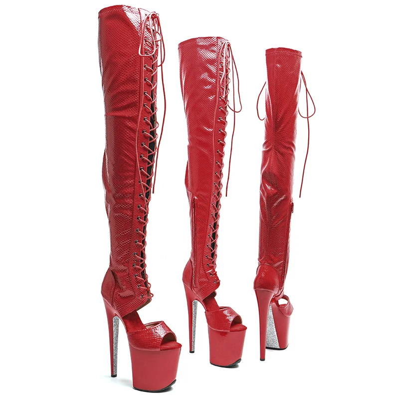 Leecabe  20CM/8inches snake PU upper Trendy fashion Pole dancing shoes platform High Heel  Pole Dance boots