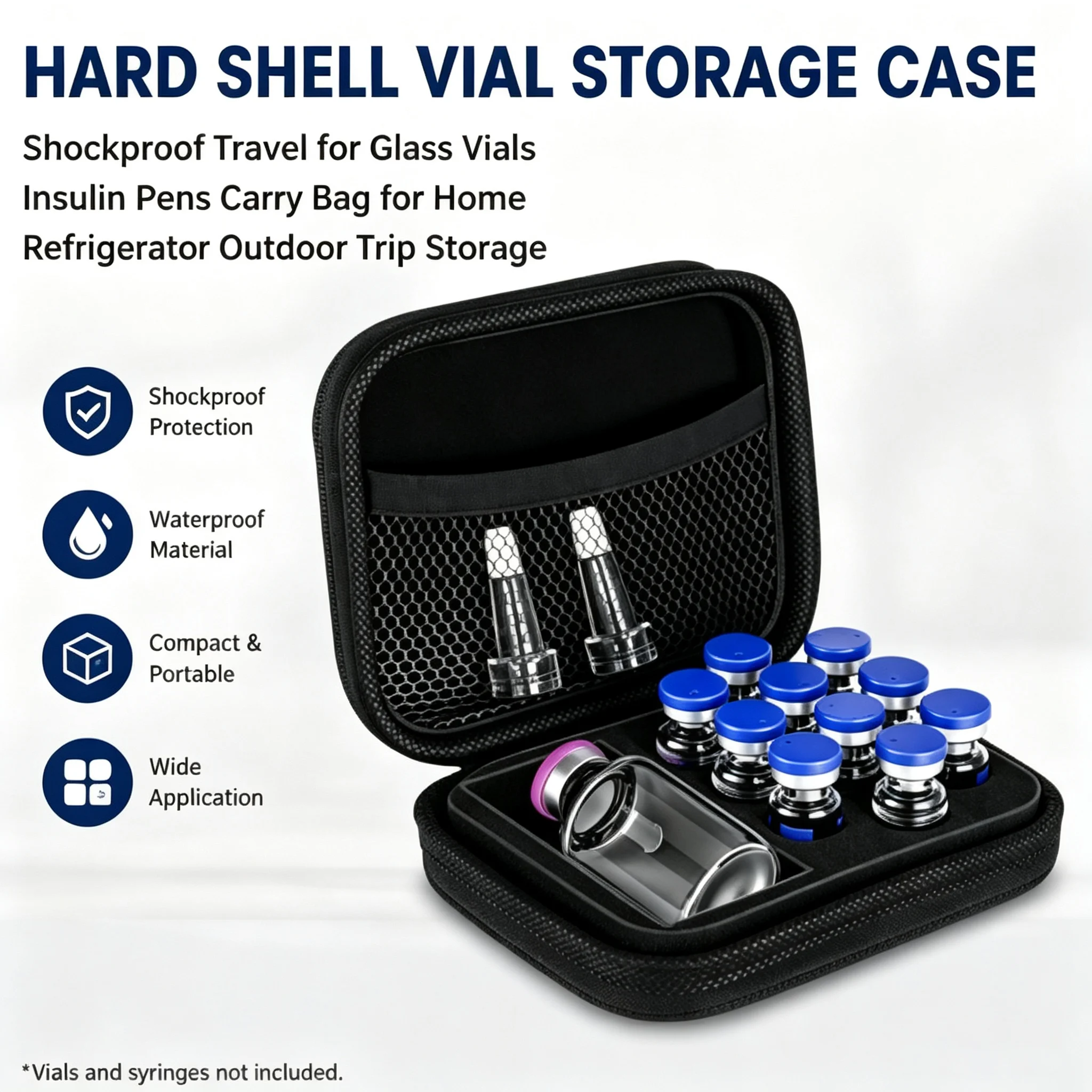 Hard Shell Vial Storage Case Shockproof Travel for Glass Vials Insulin Pens Carry Bag for Home Refrigerator Outdoor Trip Storage