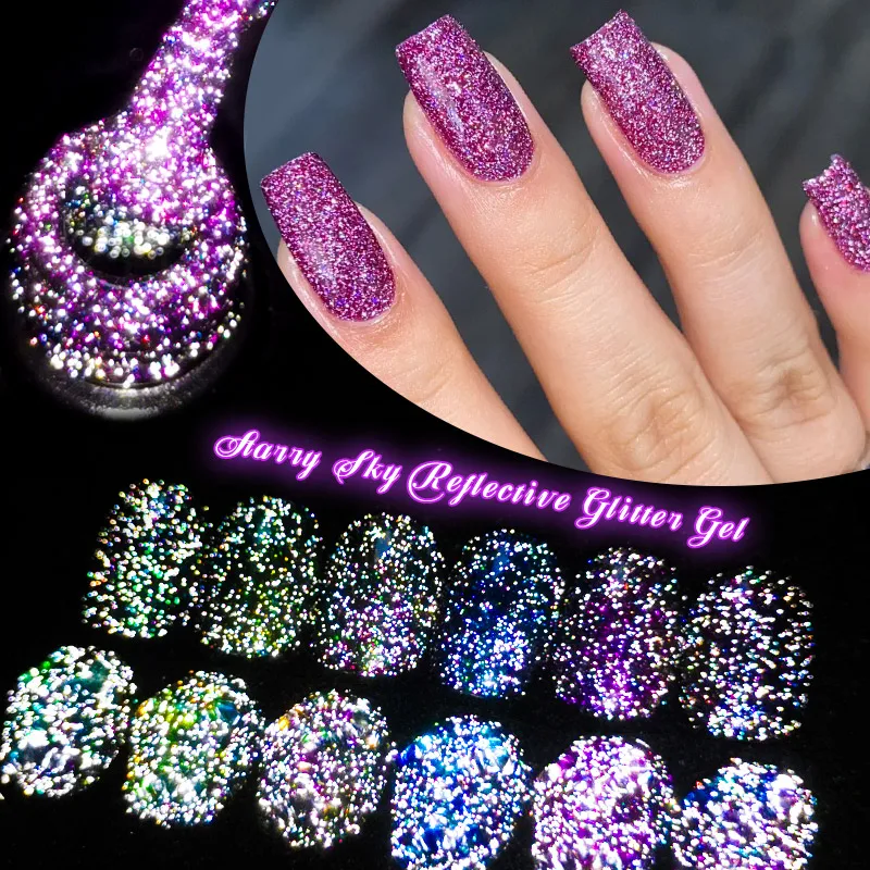 Starry Sky Reflective Glitter Nail Gel Polish Sparkling Glitter Semi Permanent Nails Art Soak Off UV Gel Varnish Nail Supplies