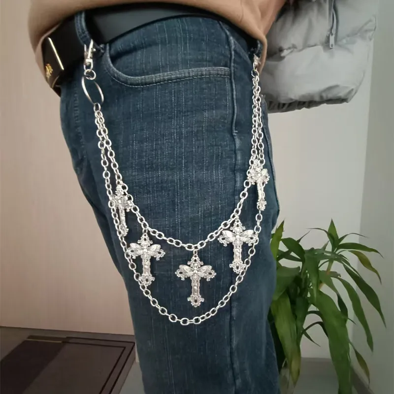 Punk Steet Keychains Chain Women Men Cross Rivets Skull Accessories Choice Rock Goth Pants Waist Belt Chain On Jeans Jewerly