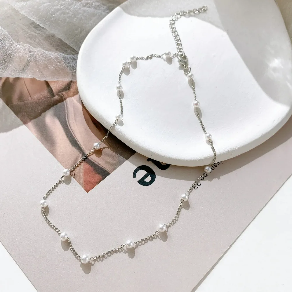 Practical Pendant Pearl Neck Chain Decoration Zinc Alloy Clavicular Chain with Pearls Jewelry Girl's Neck Chain