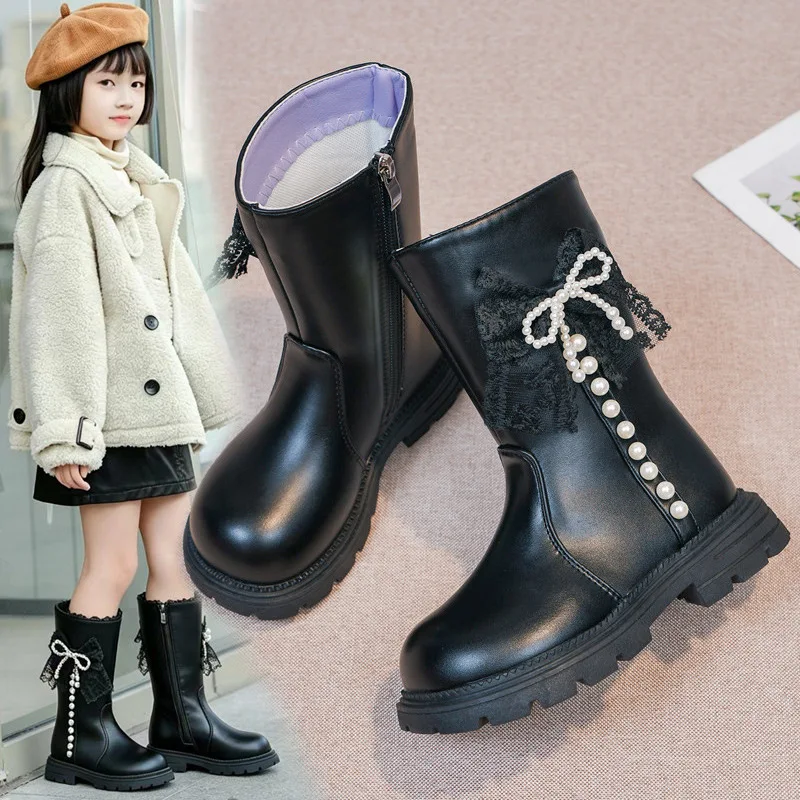 Girls Boots 2026 Autumn/Winter New Children's Soft Soled Shoe Fashion Bow Girls' Princess Tall Boots Ground Snow Women's Boots