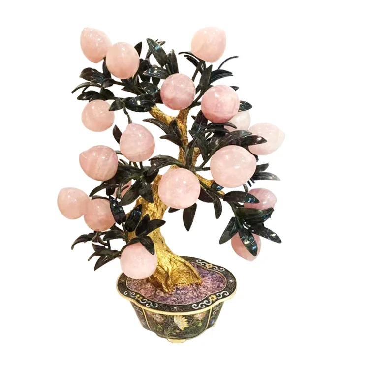 

High Quality Rose Quartz Bonsai Reiki Crystal Lucky Peach Tree Gift money tree pink quartz