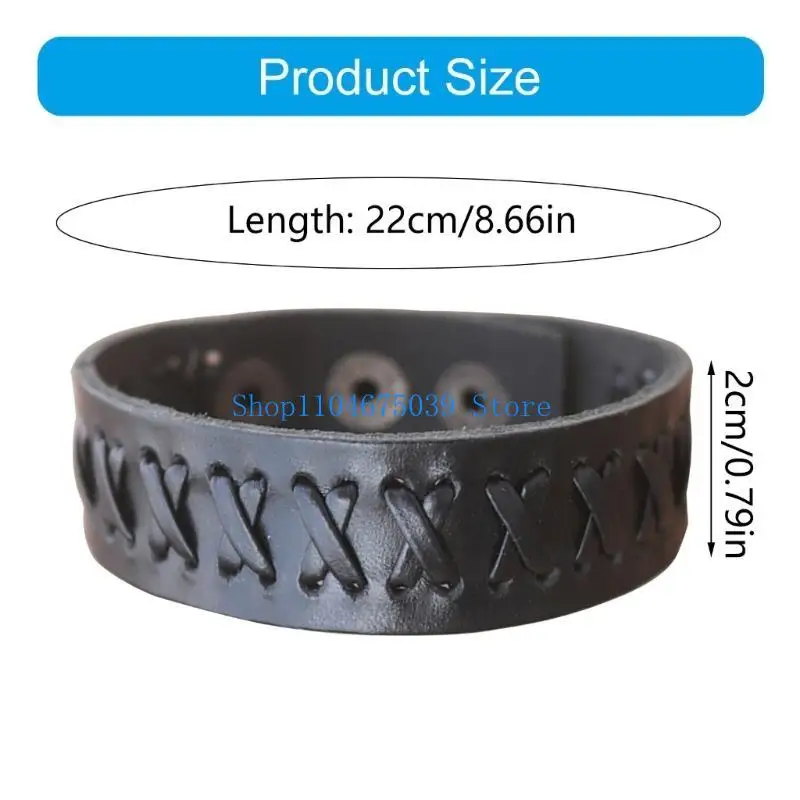 5ASD سوار الفرقة الجلدية المقلدة على حبل الحبل معصمه من الفولاذ المقوى المقاومة للضرب ملحق أزياء الأزياء للرجال #6