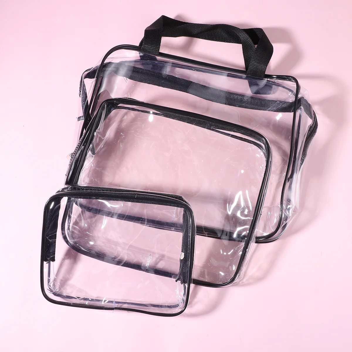 3 PCS Bag Cosmetics Transparent Makeup Wash Waterproof Black Portable Pouch Travel