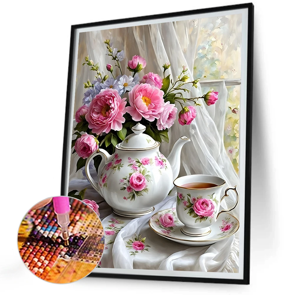 30x40 سنتيمتر شاي بعد الظهر 5D DIY الحفر الكامل جولة الماس طقم الطلاء ديكور المنزل
