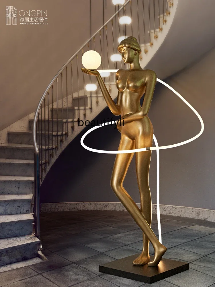 

Yh29 Creative Large Floor Ornaments Soft Glass Steel Figure Sculpture Indoor Abstract Artwork