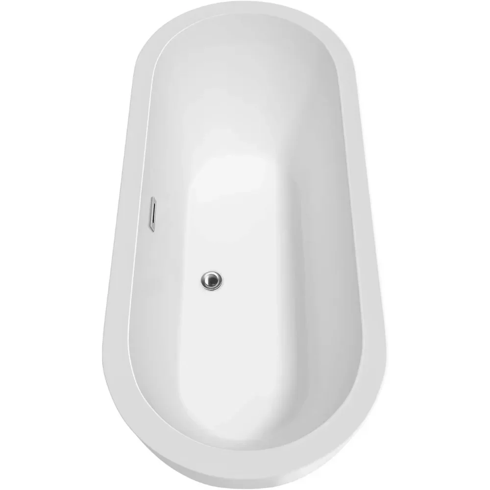 

72" Inch Elegant Freestanding Bathtub in Crisp White, Accented by Polished Chrome Drain & Overflow Trim for a Relaxing