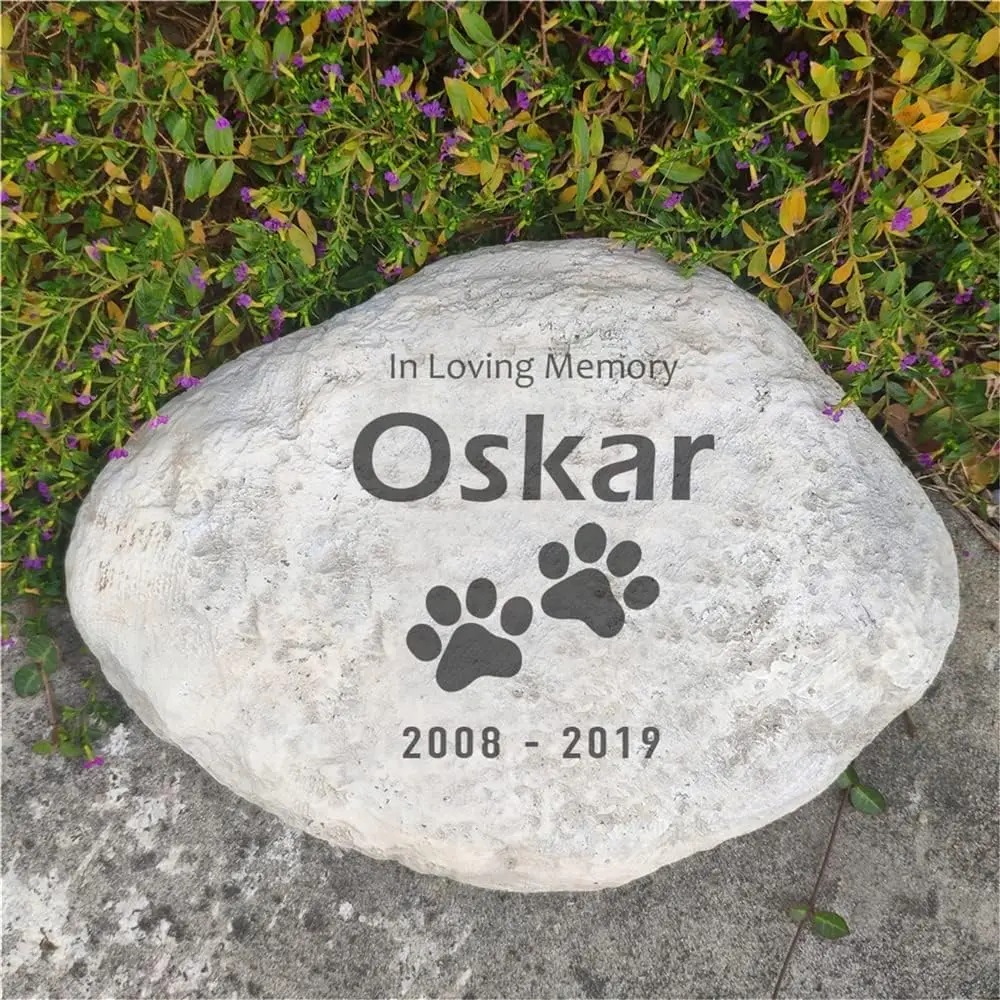 Huellas de huellas de patas para perro, piedras conmemorativas para la pérdida de perro, marcadores de grava de jardín para mascotas, grabado con nombre y fechas, regalos conmemorativos