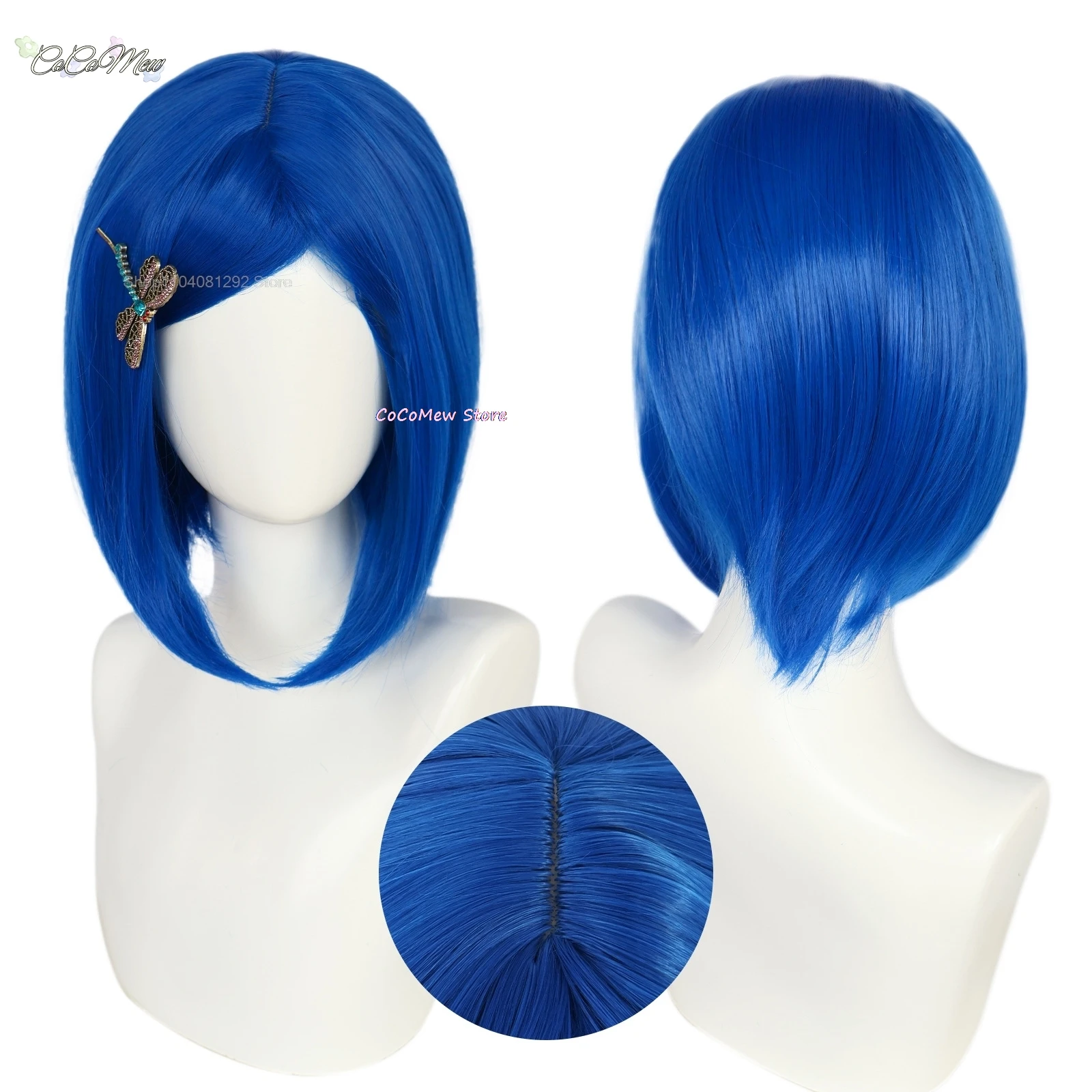 Película Coraline Cosplay peluca puerta mamá pelo corto azul 35cm pelo sintético resistente del cuero cabelludo trenza larga accesorios de disfraz de Halloween