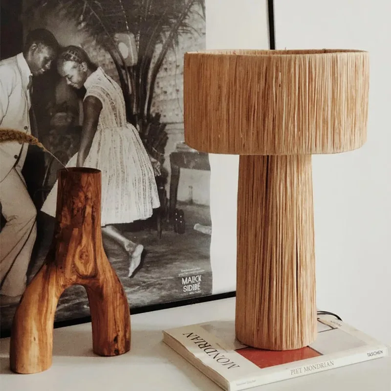 

bed and breakfast living room hand-woven wabi-sabi wind study retro floor lamp rattan art bedroom bedside art desk lamp