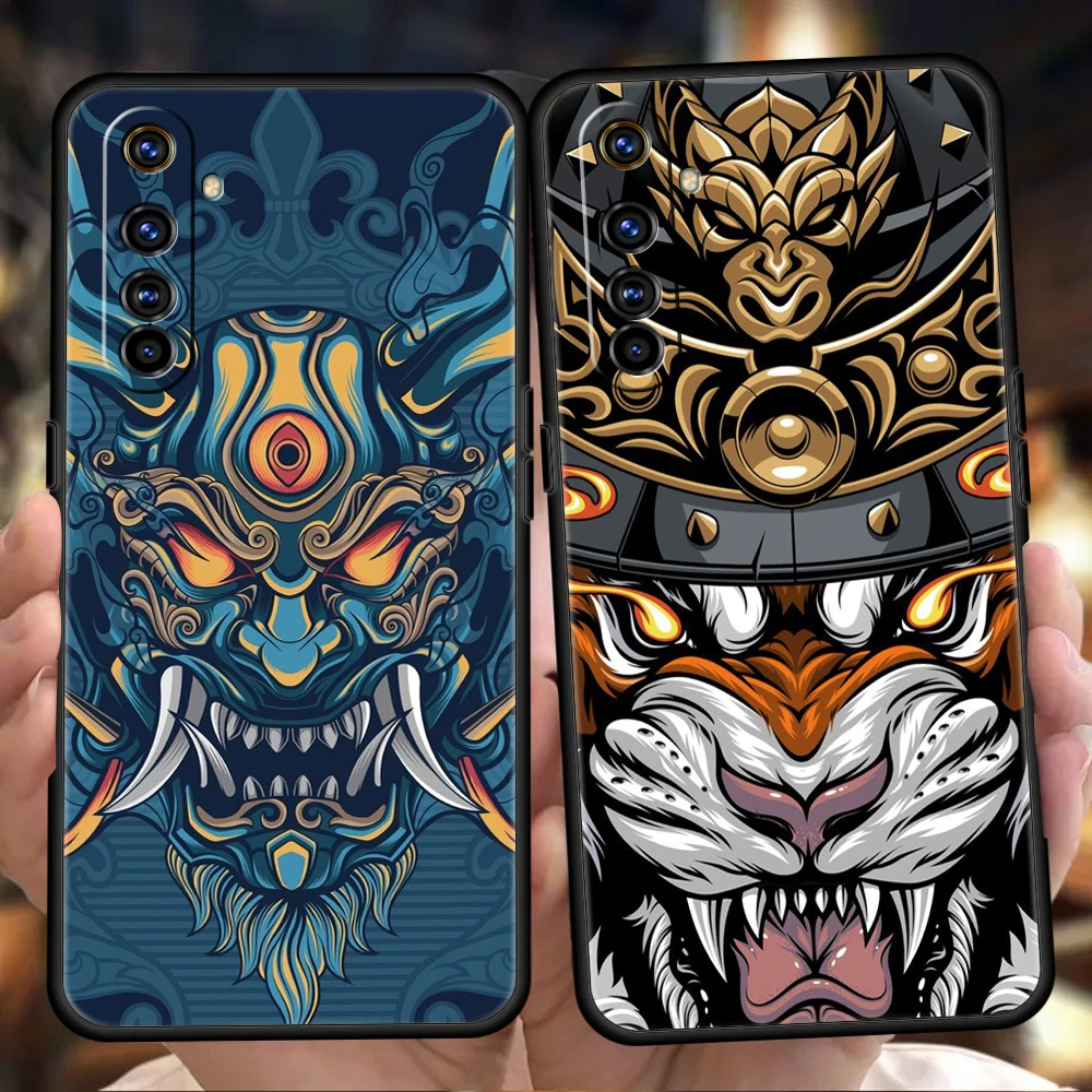 Japan Samurai Oni Mask Silicone For Realme 10 11 8i 9i 9 Pro Plus GT2 C3 6 7 8 Pro C21 C11 C25 C35 Pro 5G Shockproof Phone Cover