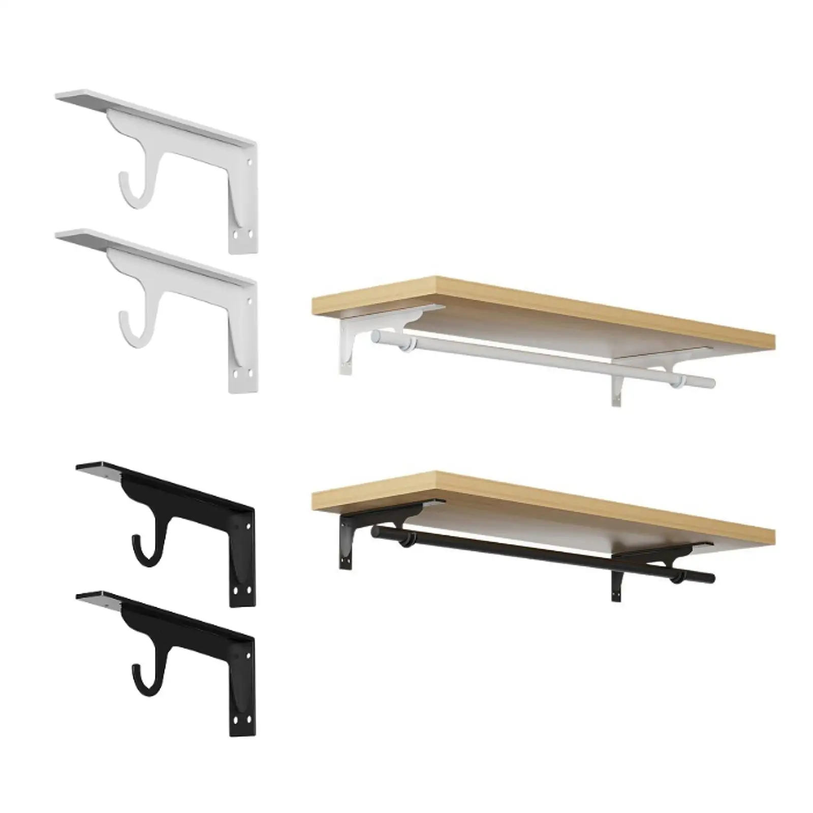 

Wardrobe Hanging Rod Holder Closet Rod Bracket Sturdy DIY Projects Wall Mount Shelf Bracket for Workshops Shop