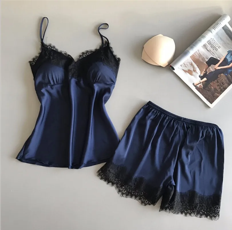 

Women's Halter Pajamas 2 PCS Set Camisole and Shorts Home Wear Red Black Sexy Lace S M Ventilate Comfort Casual Home Pajamas