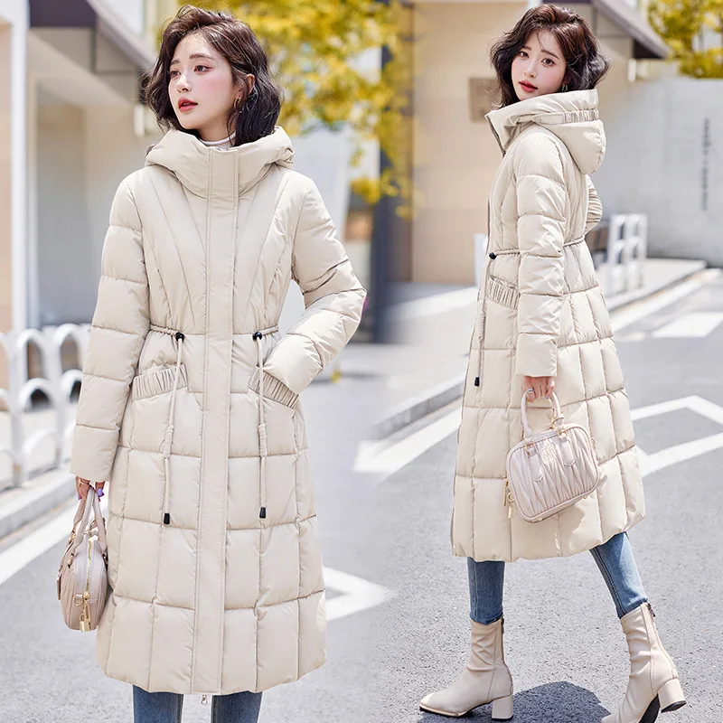 2024เสื้อแจ็คเก็ตสตรีฤดูหนาวX-Long Thicken Down CoatกับHoodตรงElegant Jacketเกาหลีแฟชั่นหญิงParkas