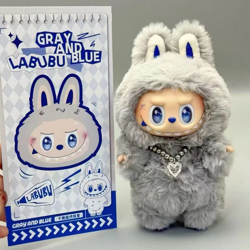 

The Monster Grey And Blue Labubu Vinyl Plush Doll Blind Box Hanging Modified Doll Collectible Bagpack Decoration Trendy Toy Gift