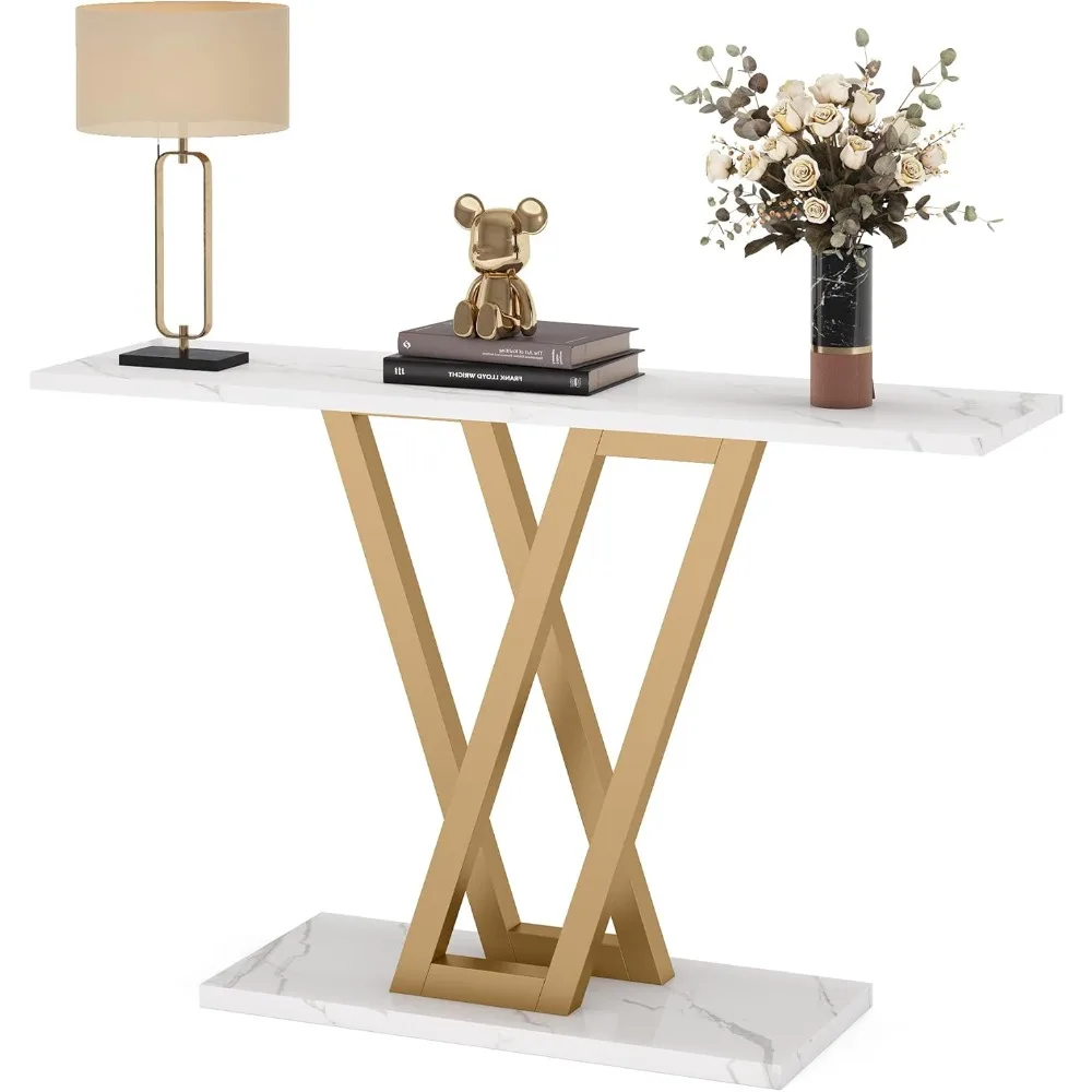 

White and Gold 43 Inch Console Table for Hallway and Living Room Entryway Sofa Table