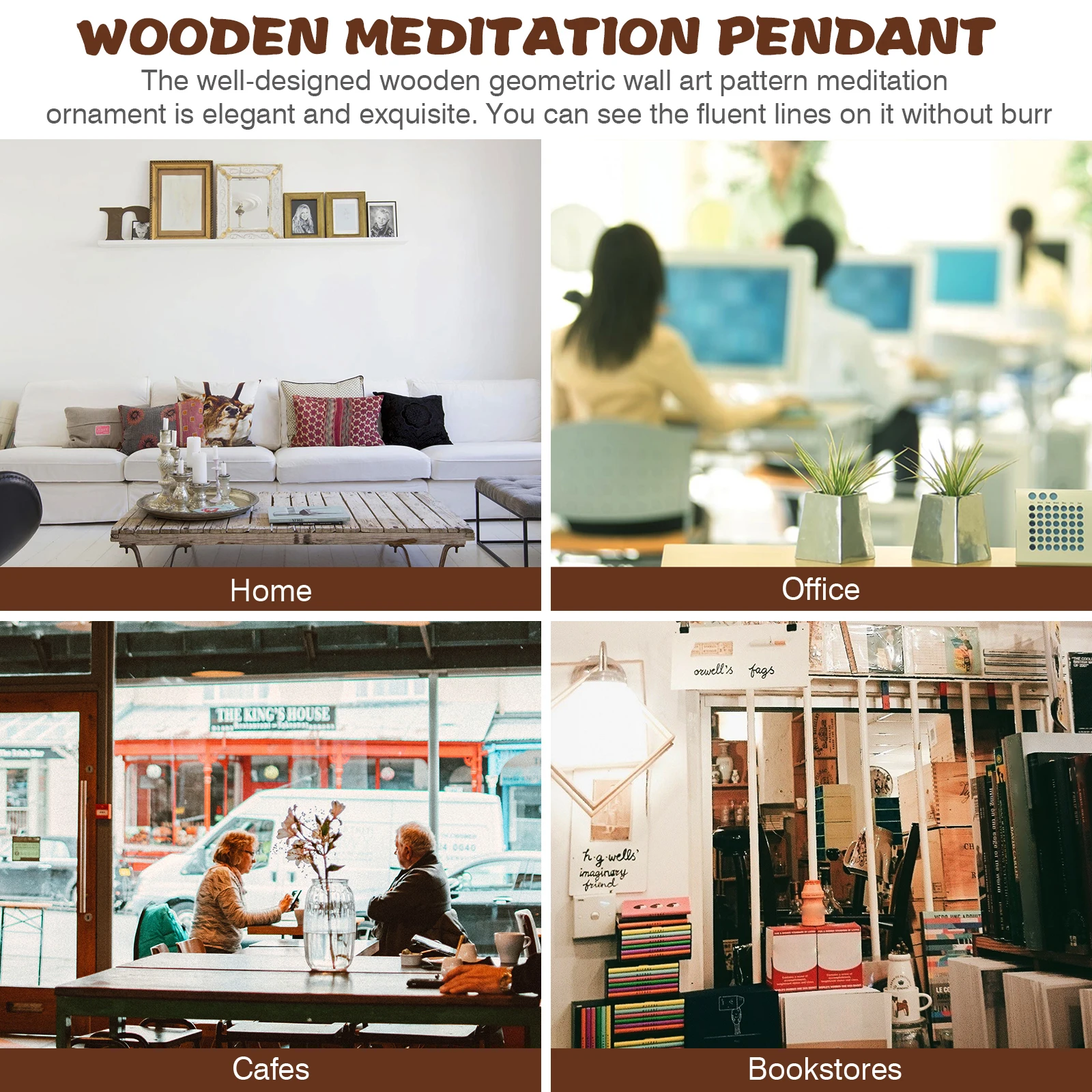 

Wooden Geometric Pendant Home Decor Natural Hanging Ornament Smooth Edges Hanging Geometric Pattern Decor Meditation