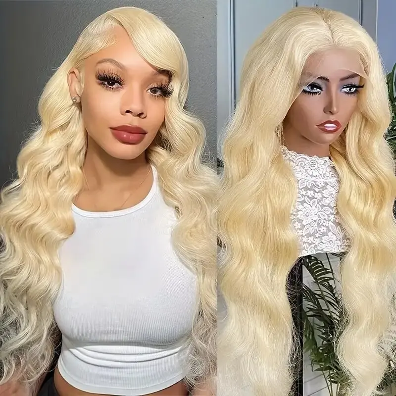 13X6 HD Lace Wig 150 Density Blonde 613 Human Hair Front Wig Blonde Colored 34 Inches Body Wave Glue-Free Wave Wig