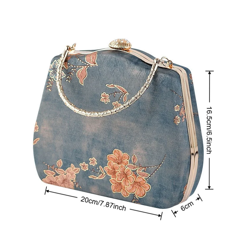 Fashion Women Embroidery Evening Bags Silk Clutch Purse for Bride Chain Shoulder Laides Case Top Handle Wedding Party Handbag view 6
