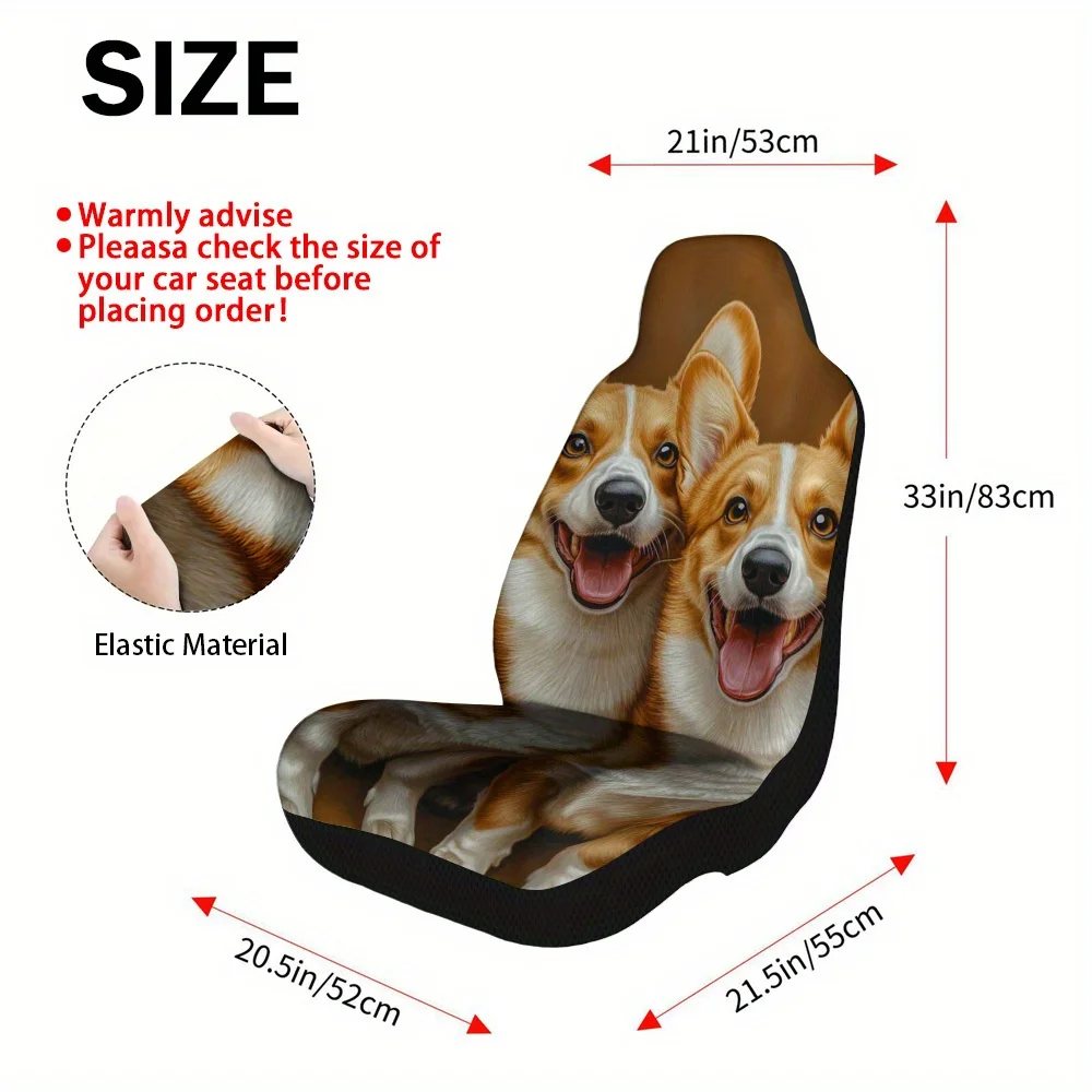 2pcs Happy Smiling Corgi Themed Car Seat Cover Set – Stylish, Durable, And High-Quality Front Seat Covers For Most Cars, Fit, P