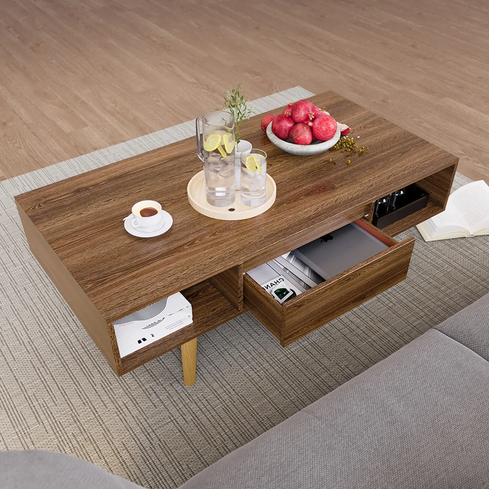 AnneFish Large-capacity Storage Double-layer Simple Installation Coffee Table For Living Room With 2 Drawers 120x60cm