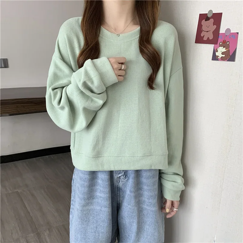 Korean version of the short T-shirt short long sleeve women's spring and autumn new top Joker.