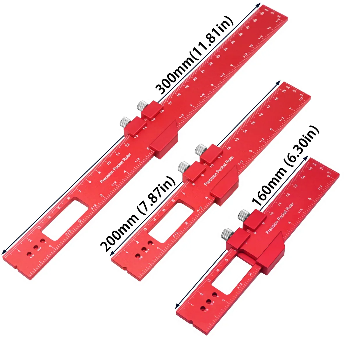 Precision Pocket Ruler T-Type Scribing Ruler Carpenty Square T Track Ruler Inch and Metric Measuring Marking Ruler W/ Slide Stop